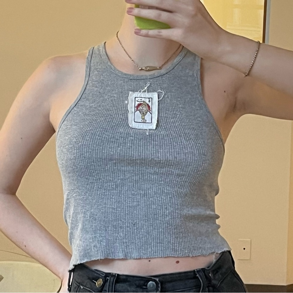 Grey cotton rib tank with card patch